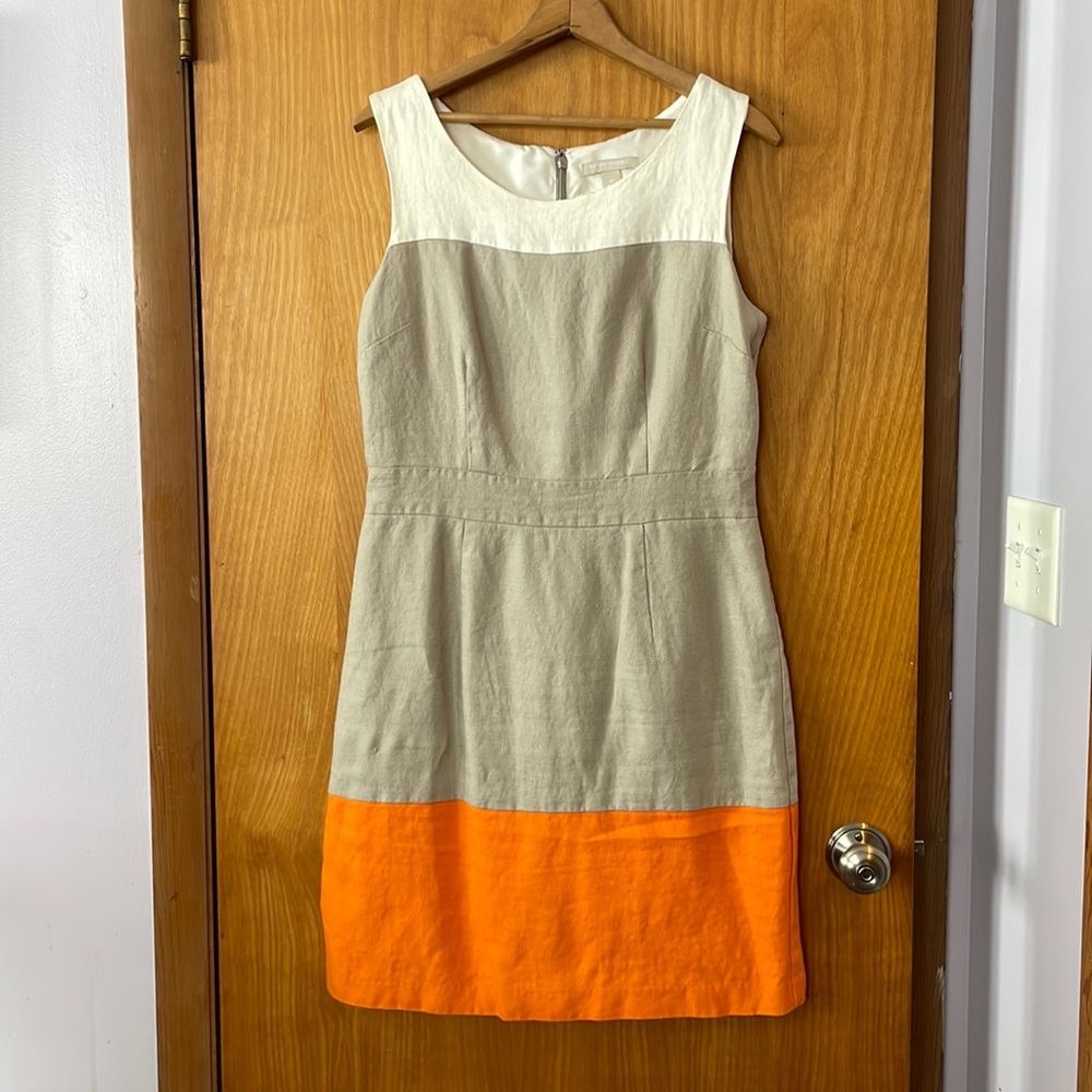 Banana Republic Linen Orange Color block dress